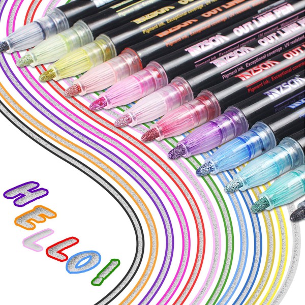 Neueste Outline Stift,YITHINC 12 Farben Wasserfester Stift Geschenkkarte Schreiben von Zeichenstifte